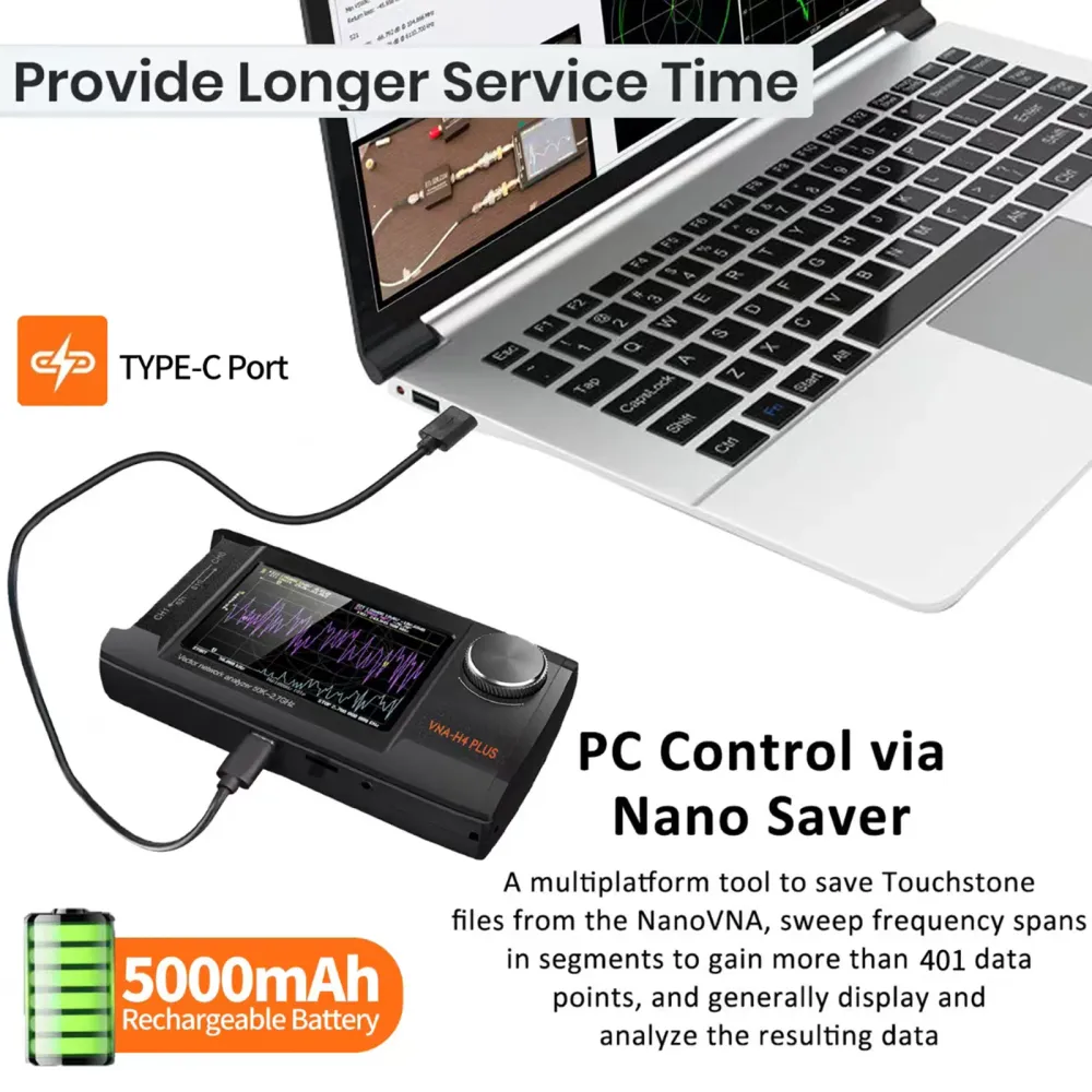 4 tums uppgraderad NanoVNA Plus 50kHz-2,7GHz Handheld Vector Network Analyzer