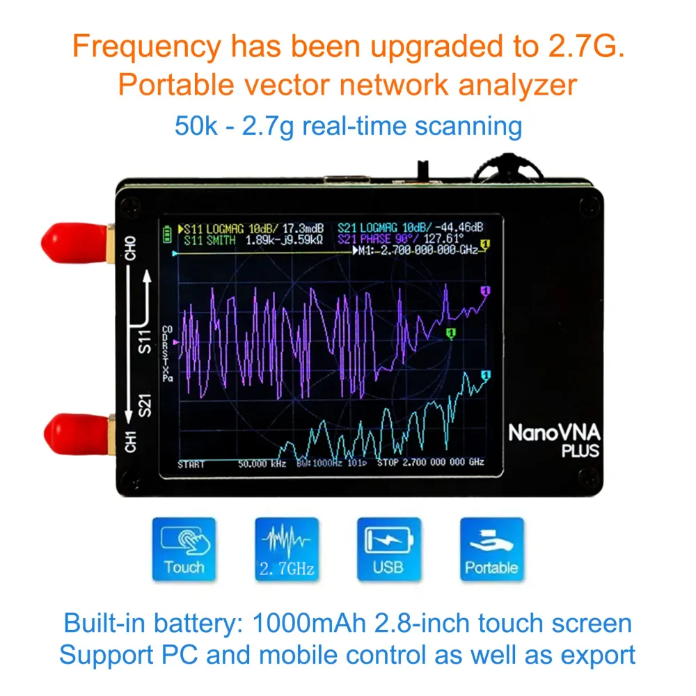 2,8 tums uppgraderad NanoVNA Plus 50kHz-2,7GHz Handheld Vector Network Analyzer