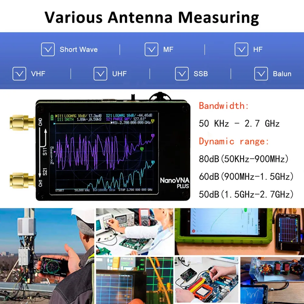 2,8 tums uppgraderad NanoVNA Plus 50kHz-2,7GHz Handheld Vector Network Analyzer