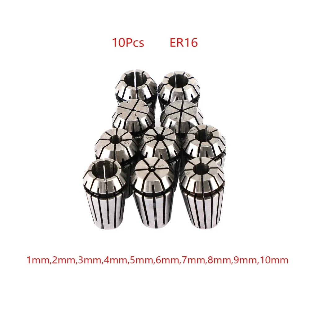 10st ER16 Spring Collet Set för CNC Milling Lathe Tool Gravering Machine Steel