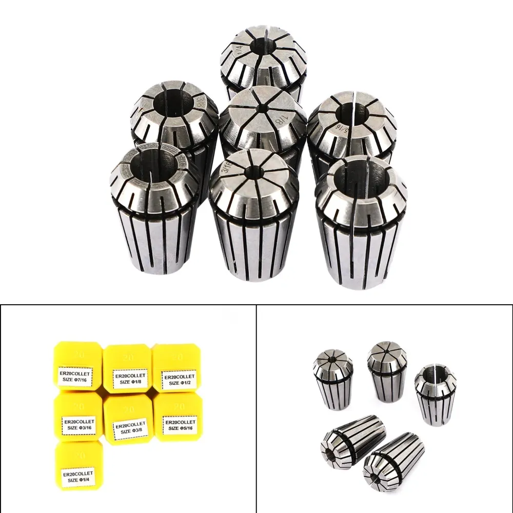 7st ER20 Spring Collet Set för CNC Milling Lathe Tool Gravering Machine Steel