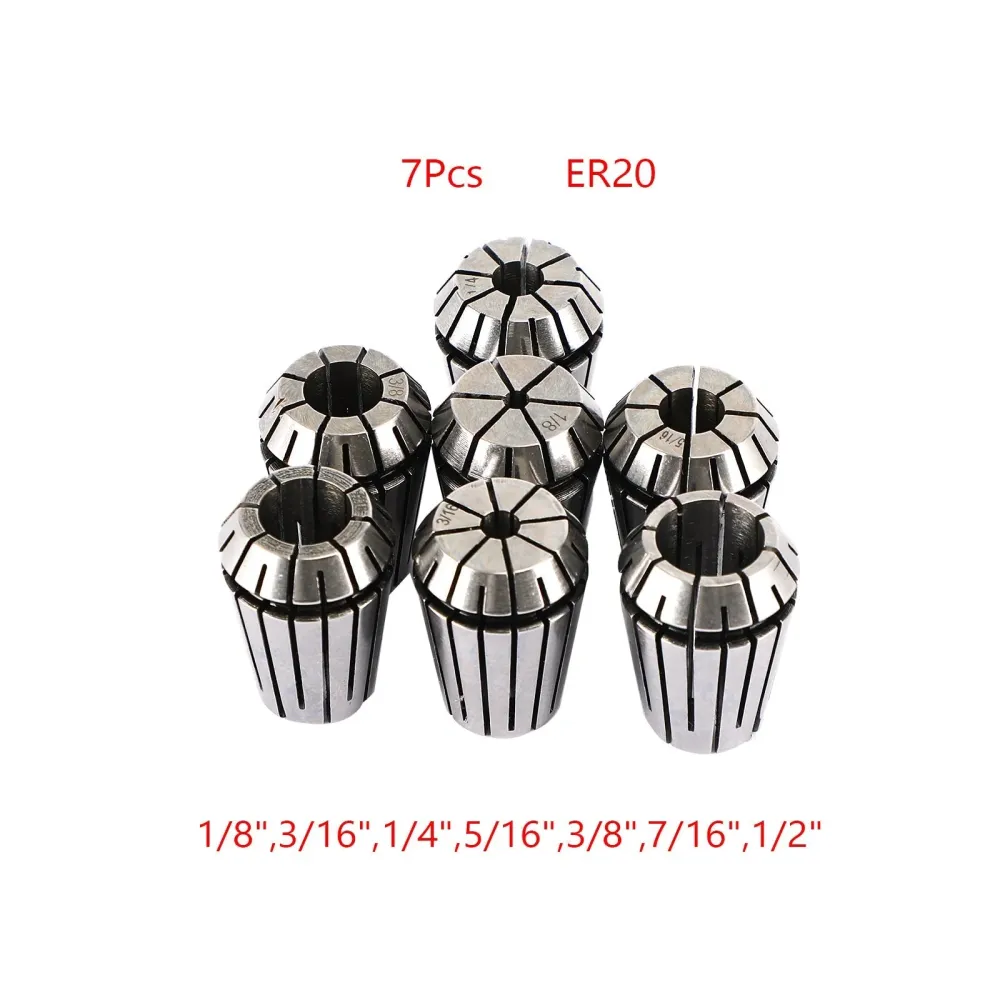 7st ER20 Spring Collet Set för CNC Milling Lathe Tool Gravering Machine Steel