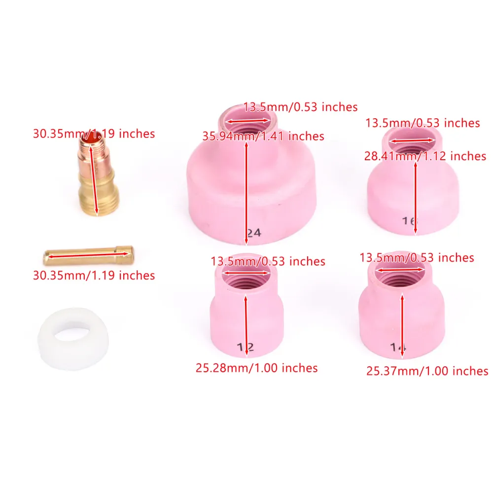 7st Tig Welding Torch Stubby Gas Lens Ceramic Cup Kit för WP-17/18/26