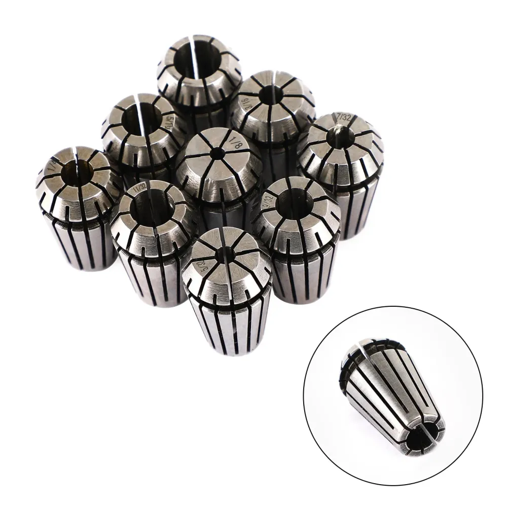 9st ER16 Spring Collet Set för CNC Milling Lathe Tool Gravering Machine Steel