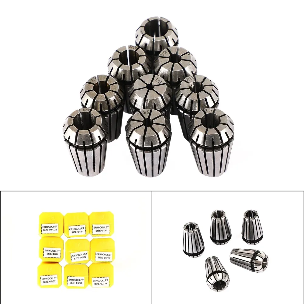 9st ER16 Spring Collet Set för CNC Milling Lathe Tool Gravering Machine Steel