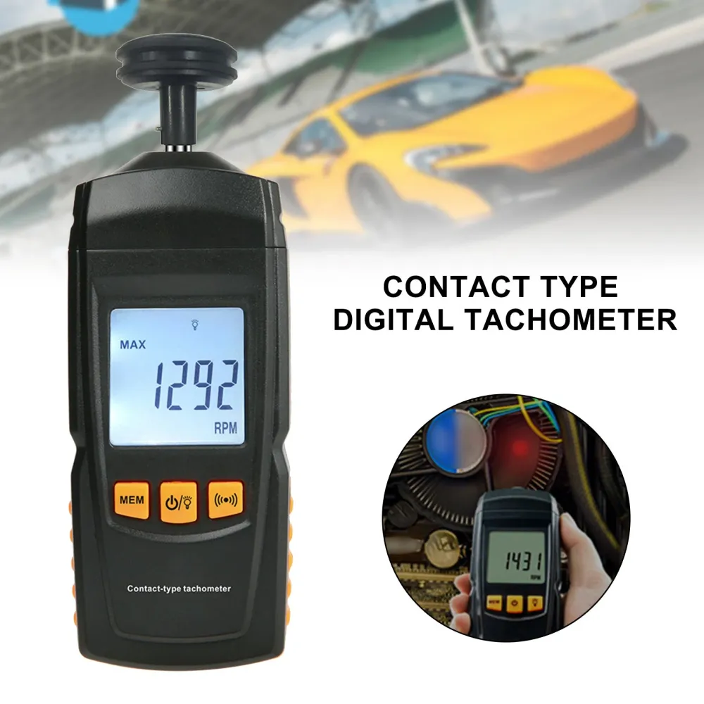 GM8906 Bärbar digital kontaktmotor TACHMOTER LCD Hastighetsmätare Tach RPM -testare