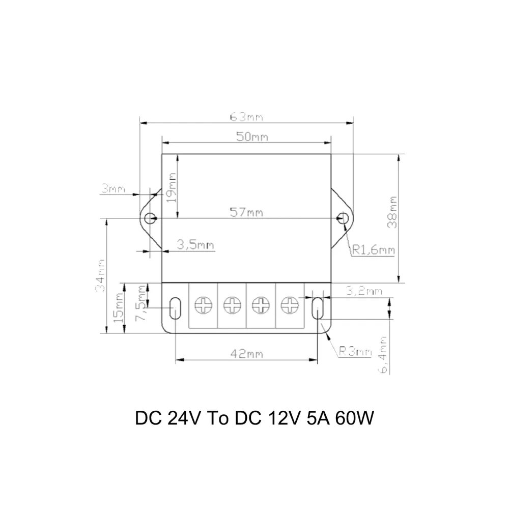 DC -spänningsregulator Buck Converter DC 24V till DC 12V 5A 60W Stig ned reducerare