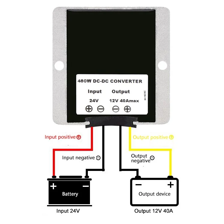 Vattentät 24V till 12V 40A 480W Stig ner DC/DC Power Converter Regulator