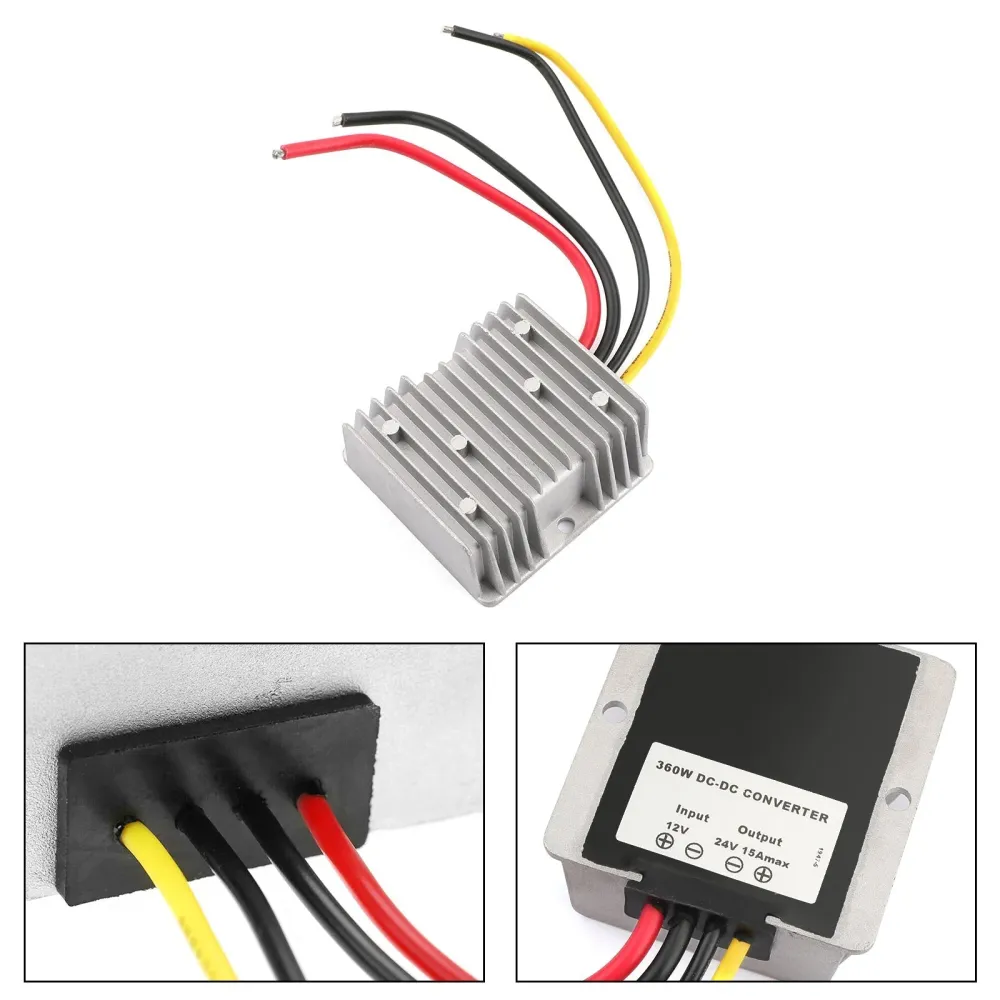 Vattentät DC/DC Converter Regulator 12V Steg upp till 24V 15A 360W