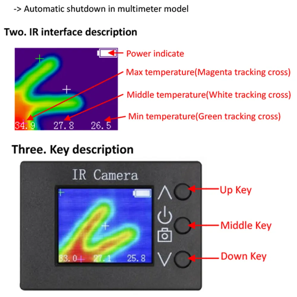 2 i 1 IR-kamera temperaturtestare Värmekamera med bildsensor 1,8 tum