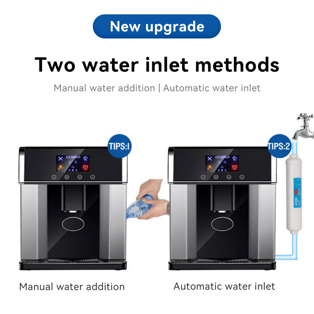 LCD Ice Cube Machine Maker rostfritt stål 3 isstorlekar isvatten 2 i 1 Storbritannien