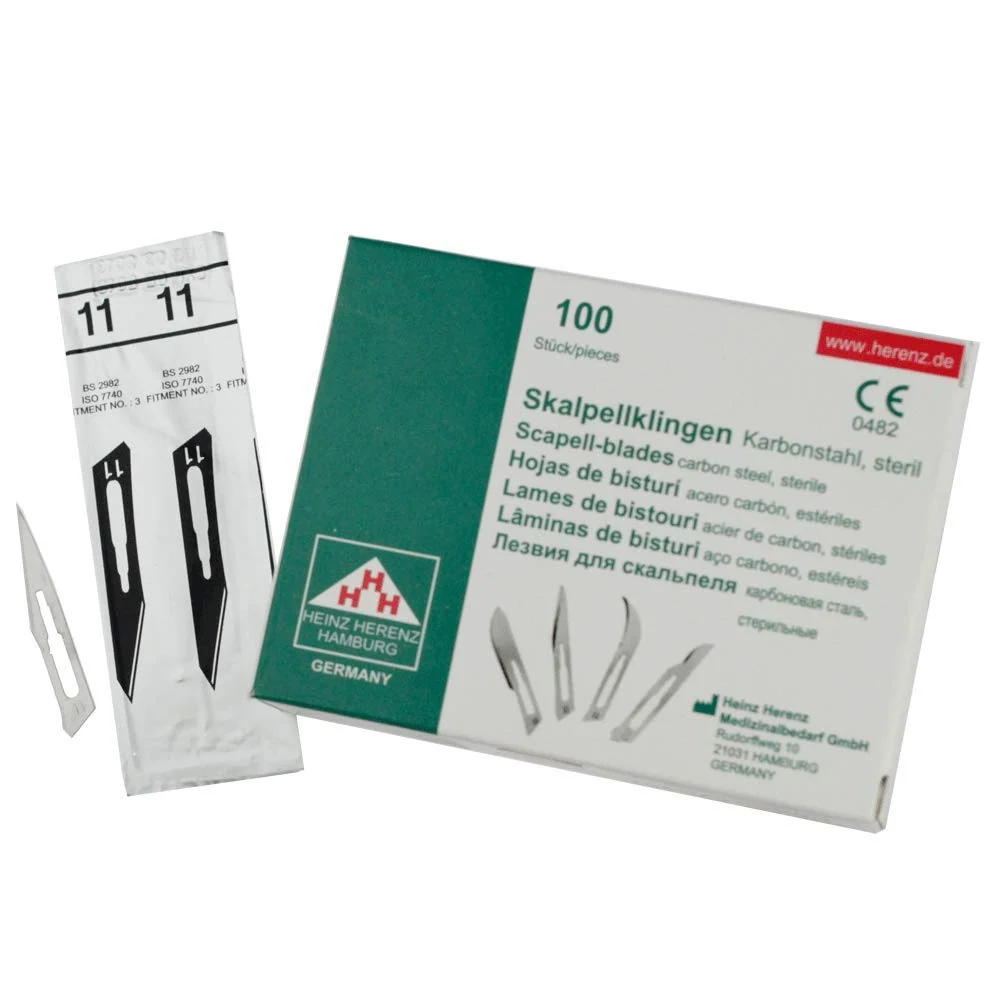 Set - 100 stycken skalpellsblad figur 11 av kolstål - reservblad individuellt sterilt förpackade + 1 x May - skalpellhålla...