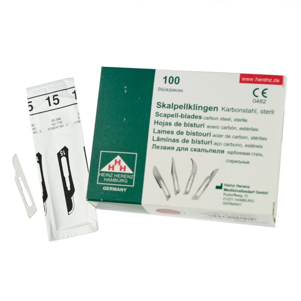 Set - 100 stycken skalpellsblad figur 15 - reservblad individuellt sterilt förpackade + 1 x skalpellhållare