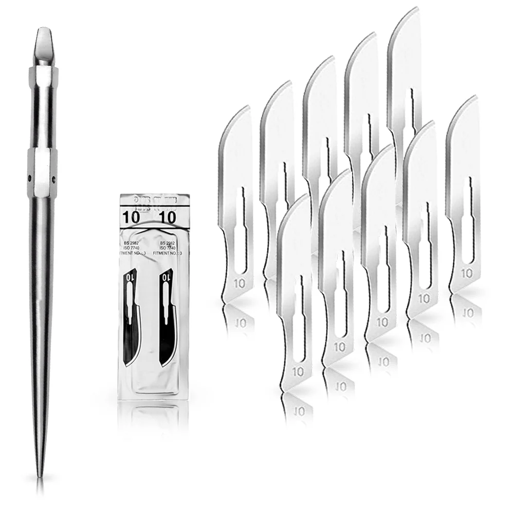 Set - 10 stycken skalpellsblad figur 10 av kolstål - reservblad individuellt sterilt förpackade + 1 x May - universell ska...