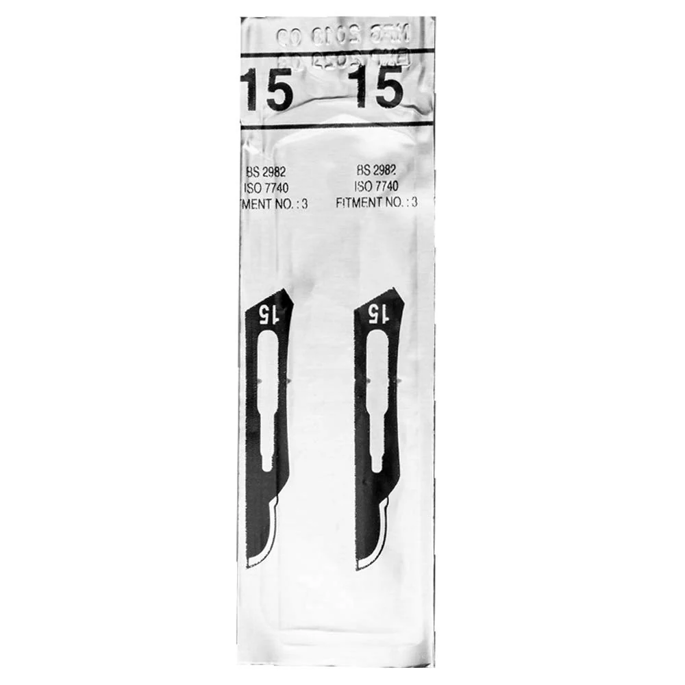 Set - 50 stycken skalpellsblad figur 15 av kolstål - reservblad individuellt sterilt förpackade + 1 x May - skalpellhållar...