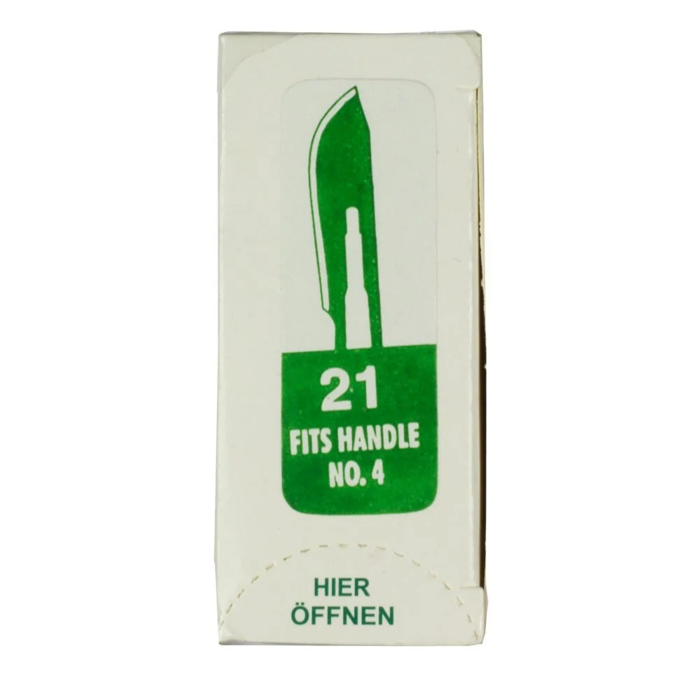 Set - 100 stycken skalpellsblad figur 21 av kolstål - reservblad individuellt sterilt förpackade + 1 x May - skalpellhålla...