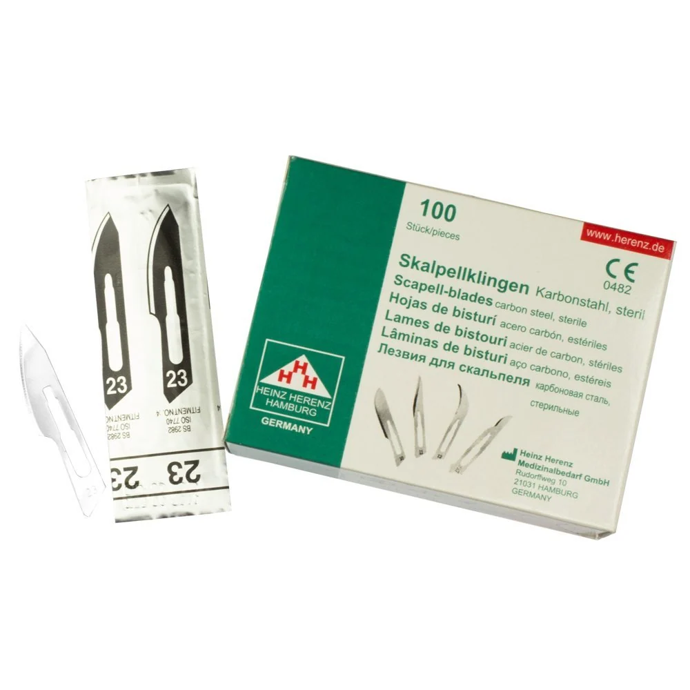 Set - 100 stycken skalpellsblad figur 20 av kolstål - reservblad individuellt sterilt förpackade + 1 x May - skalpellhålla...