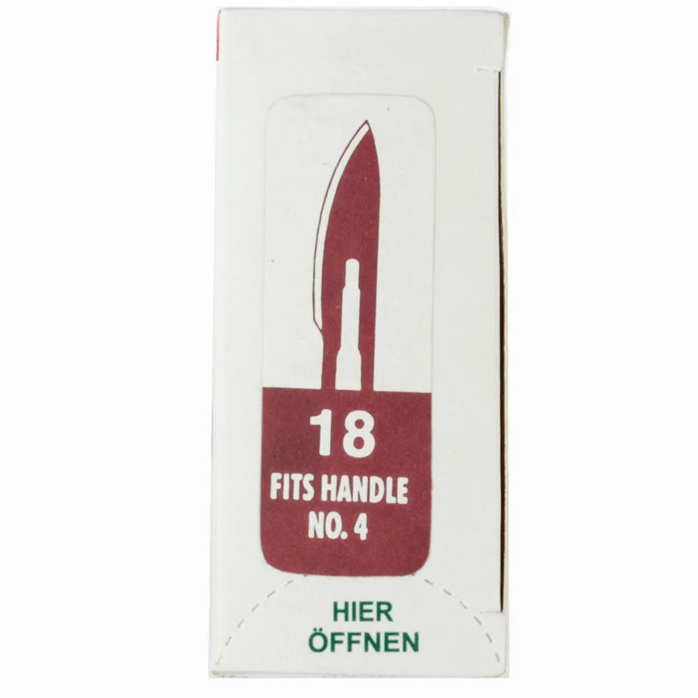 Set - 100 stycken skalpellsblad figur 18 av kolstål - reservblad individuellt sterilt förpackade + 1 x May - skalpellhålla...