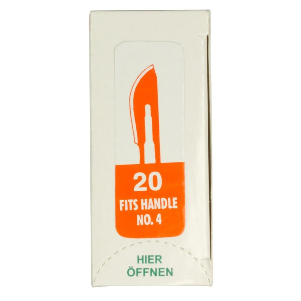 Set med skalpellblad Figur 20 (100 st.) av kolstål, sterila + skalpellhållare av rostfritt stål nr 4 | För precisionsarbet...