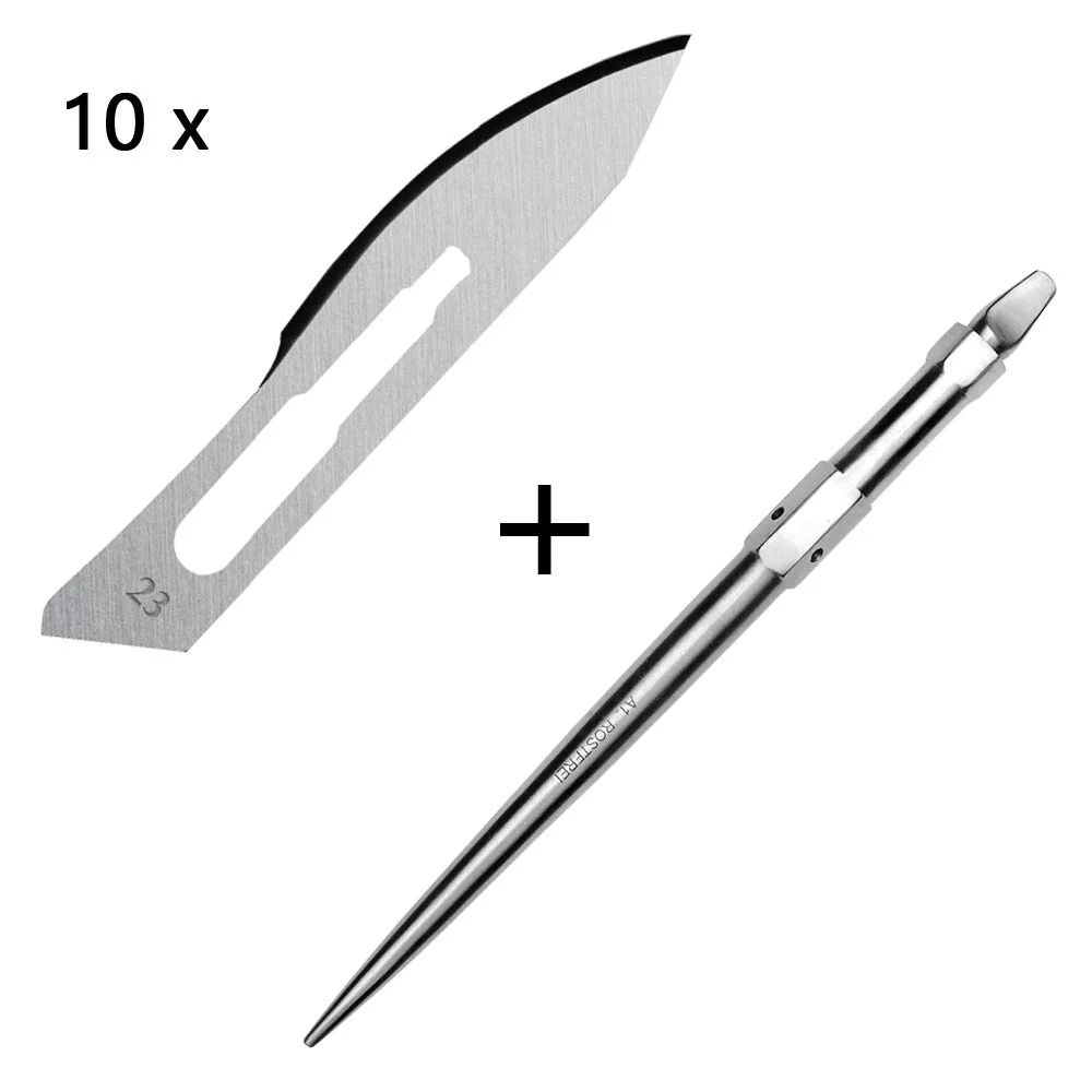Set - 10 stycken skalpellsblad figur 23 av kolstål - reservblad individuellt sterilt förpackade + 1 x May - universell ska...