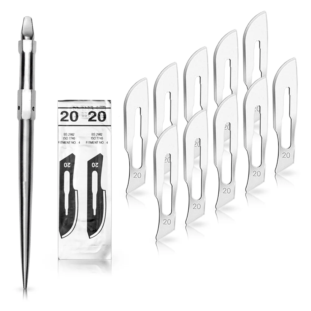 Set - 10 stycken skalpellsblad figur 20 av kolstål - reservblad individuellt sterilt förpackade + 1 x May - universell ska...