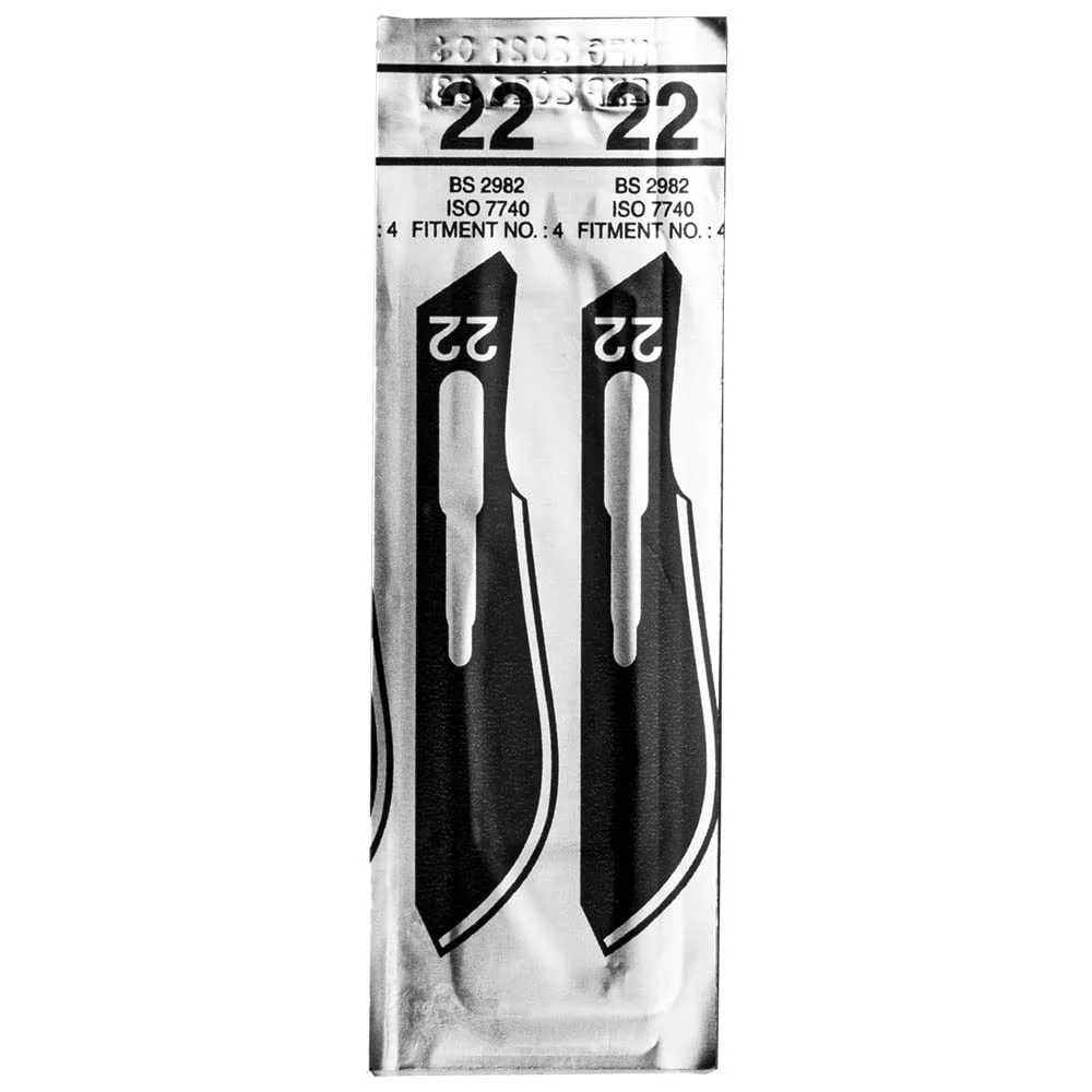 Set - 50 stycken skalpellsblad figur 22 av kolstål - reservblad individuellt sterilt förpackade + 1 x May - skalpellhållar...