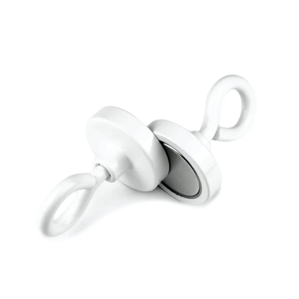 Krokmagnet Ø25 mm med sluten ögla, Vit (neodymium)