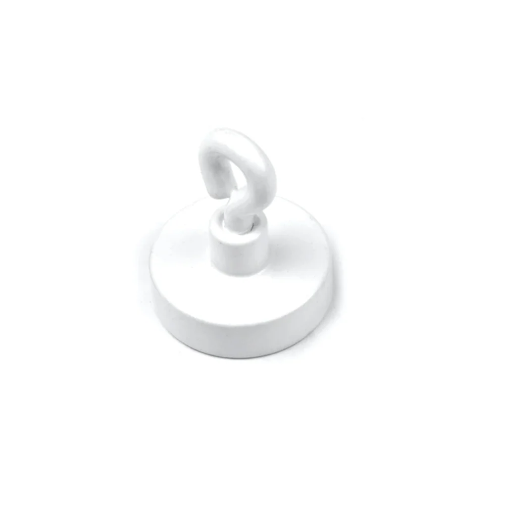 Krokmagnet Ø25 mm med sluten ögla, Vit (neodymium)