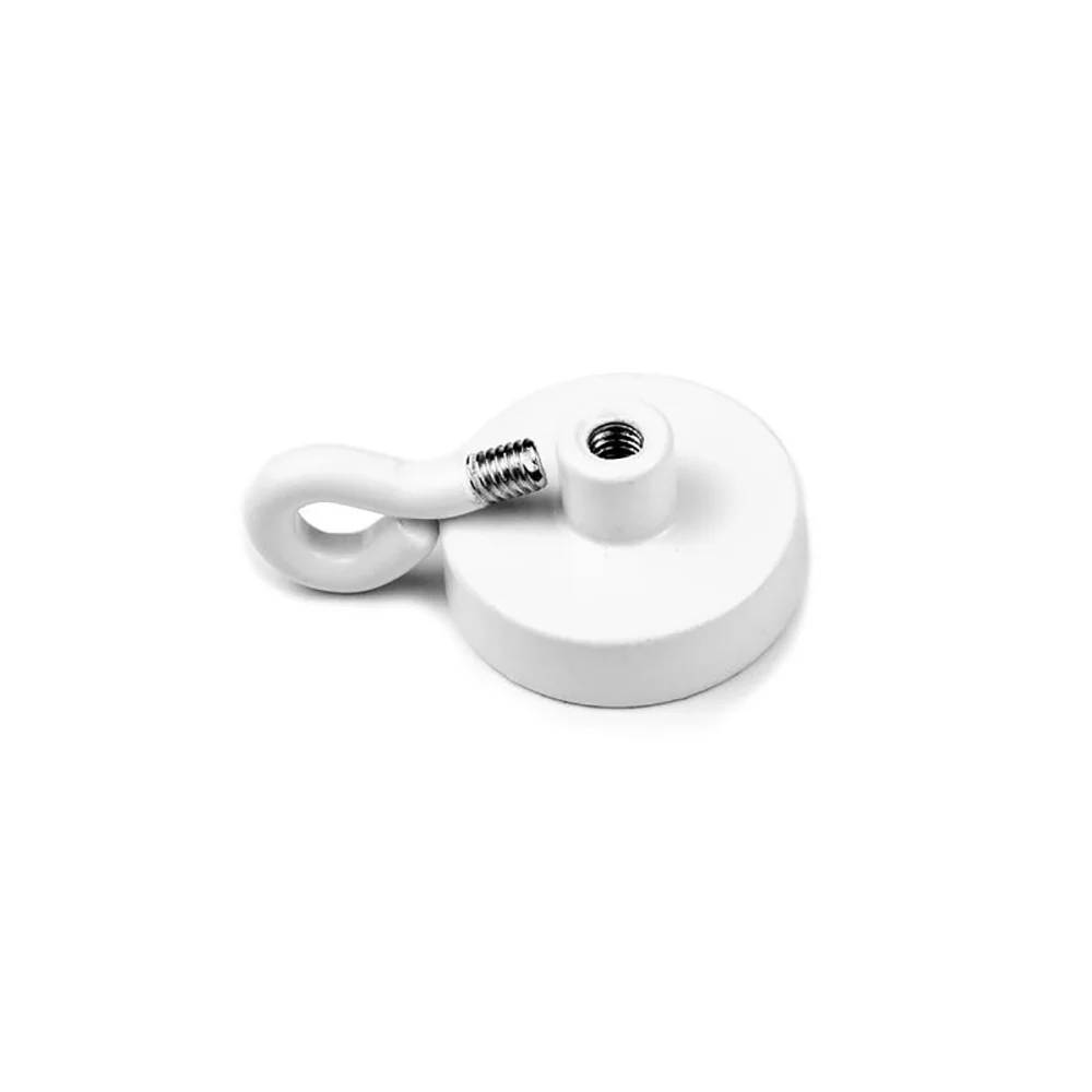 Krokmagnet Ø25 mm med sluten ögla, Vit (neodymium)