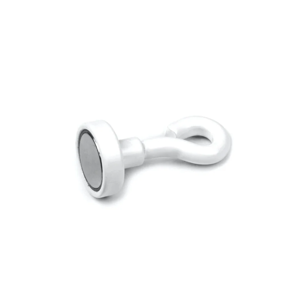 Krokmagnet Ø16 mm med sluten ögla, Vit (neodymium)