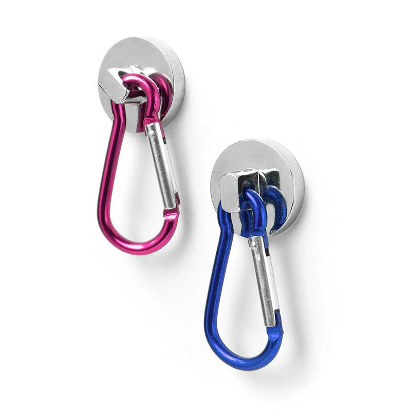 Pottmagnet Ø25 mm med karbinhake i färg 2-pack (neodymium)