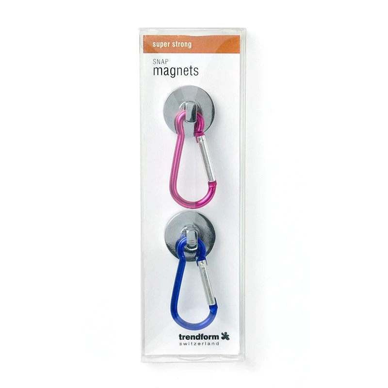 Pottmagnet Ø25 mm med karbinhake i färg 2-pack (neodymium)