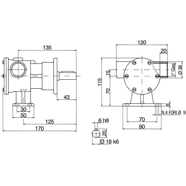 SeaTec, Impellerpump PM 36, Används med impeller 1515106 och packning 1515230, Passar till Bukh, Mercedes, Nanni, Perkins...