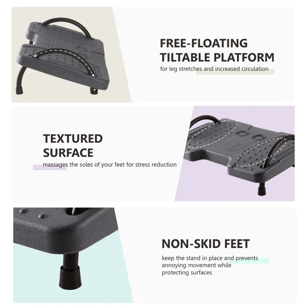 ERGOOFFICE ER-412 Ergonomiskt fotstöd Justerbart Vridbart Vridbart Texturerad yta Massage Hemkontor