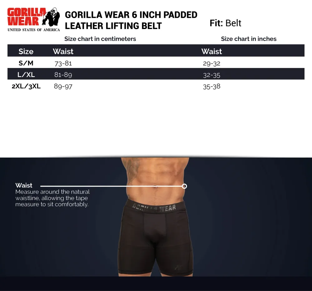 Gorilla Wear 6 Inch Padded Äkta läder Belt, black/gold