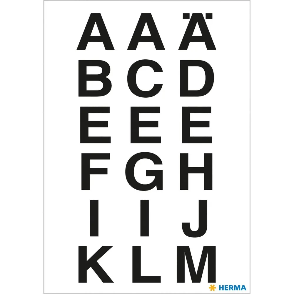 Märketikett Herma Vario 4135 Bokstäver -Z 15mm, 20x20mm, Svart/Transparent, 2 ark/fp