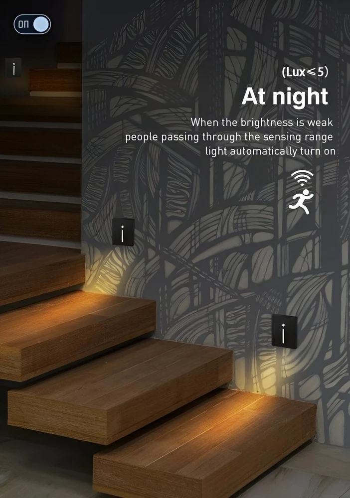 LumiStep Vägglampa - Infälld Vägglampa med Rörelsesensor För Trappor Silver