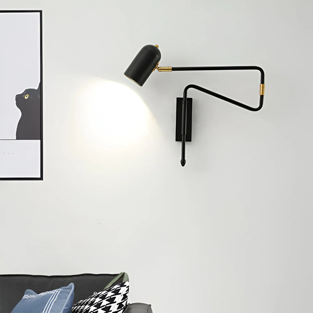 Contemporary Justerbar Svängarm Vägglampa - Skandinavisk Järnvägglampa Svart