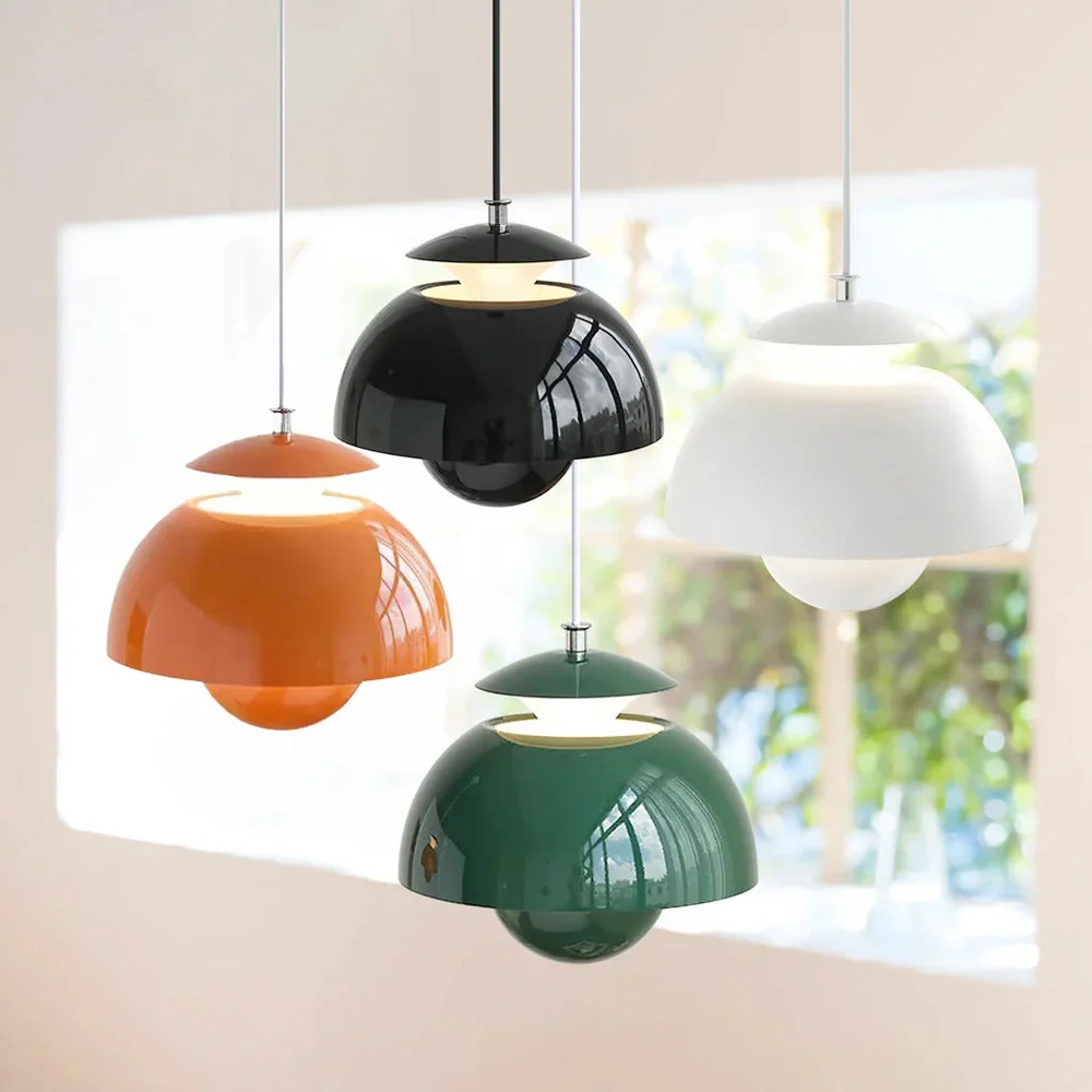 Floréal – Nordisk Metallpendellampa i Blomformad Retrodesign Orange