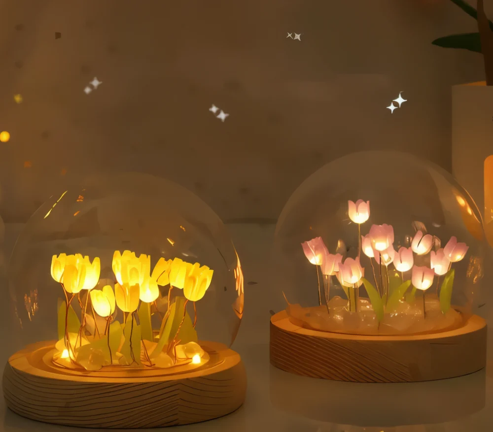 ArtifiTulip Bordslampa - Charmigt DIY LED Blomster Nattljus Rod