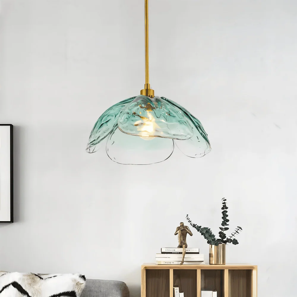 Blommor Glans Pendellampa - Snygg Färgglad Blommig LED Hängande Lampa Bla