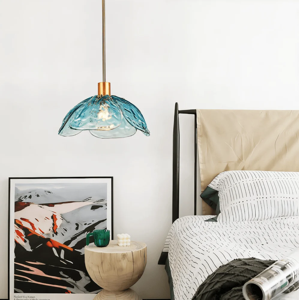 Blommor Glans Pendellampa - Snygg Färgglad Blommig LED Hängande Lampa Bla