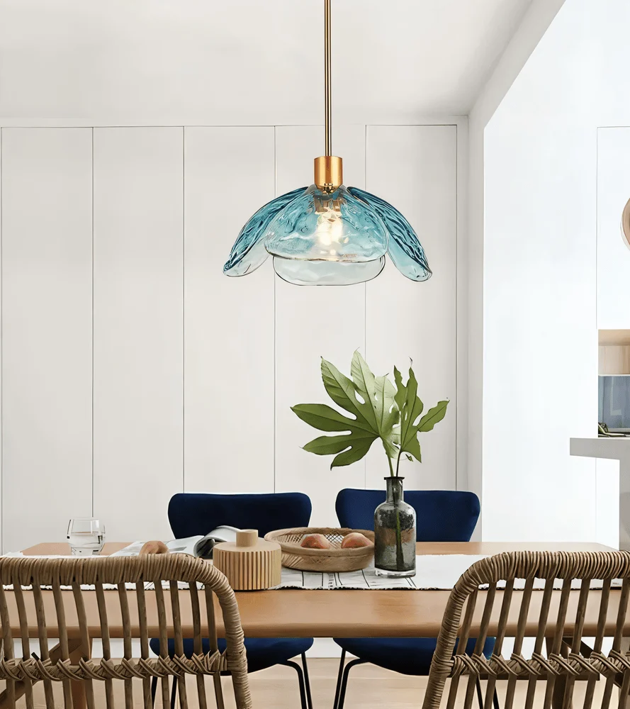Blommor Glans Pendellampa - Snygg Färgglad Blommig LED Hängande Lampa Bla
