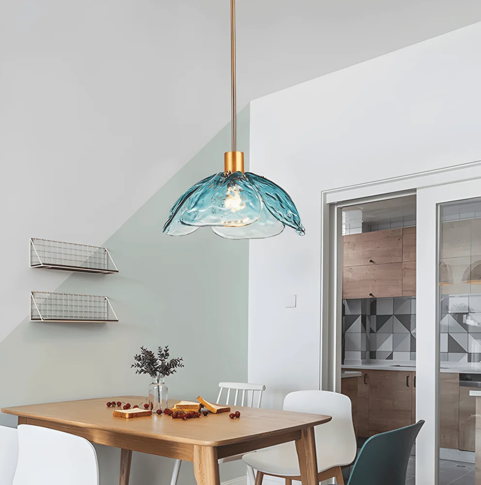 Blommor Glans Pendellampa - Snygg Färgglad Blommig LED Hängande Lampa Bla