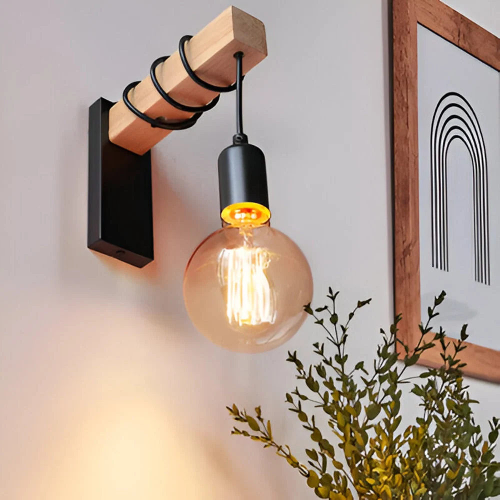 High Lumen Daylight Unrefined Trä Vägglampa - Minimalistiska Rustika Vägglampor LED Svart