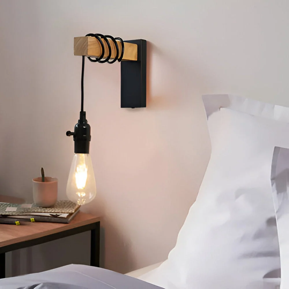 High Lumen Daylight Unrefined Trä Vägglampa - Minimalistiska Rustika Vägglampor LED Svart