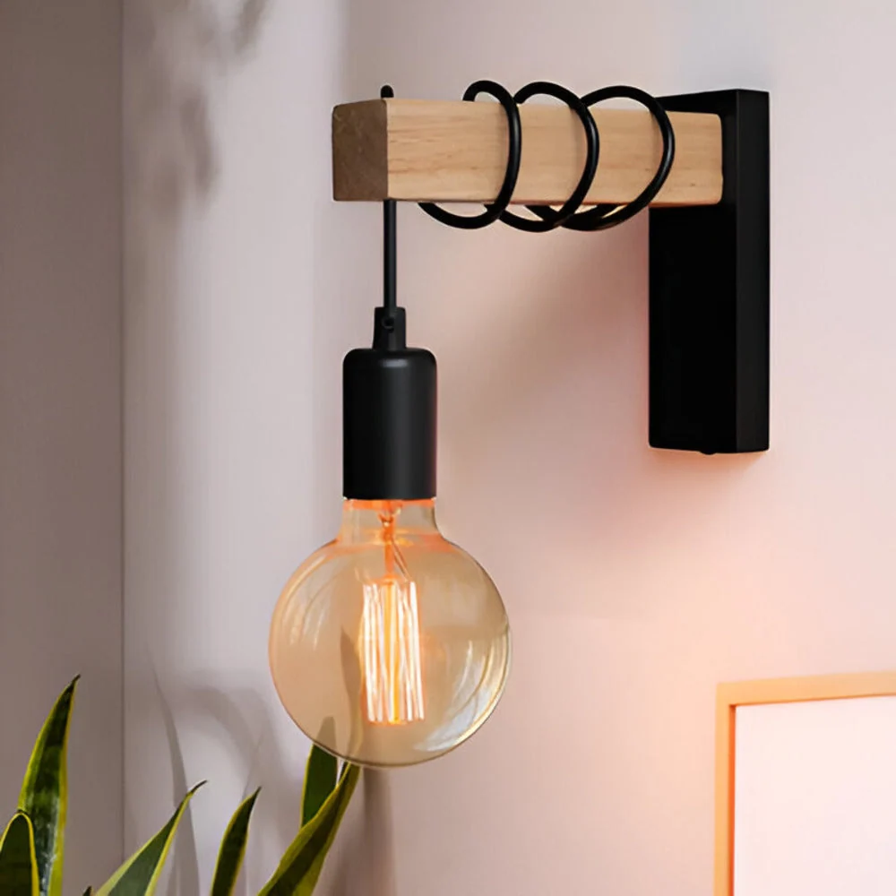 High Lumen Daylight Unrefined Trä Vägglampa - Minimalistiska Rustika Vägglampor LED Svart