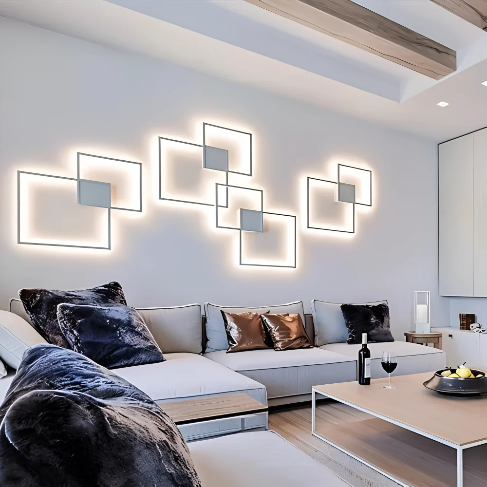 LumoSquare – Fyrkantig Vägglampa i Metallisk med Dimbart LED-ljus och Fjärrkontroll Vit