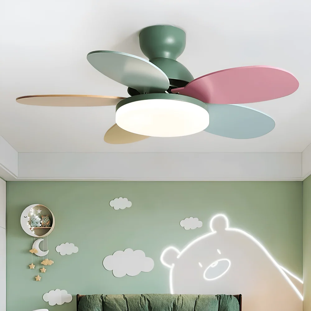 Färgglad Blomblad Design Takfläkt med Inbyggd LED-Belysning