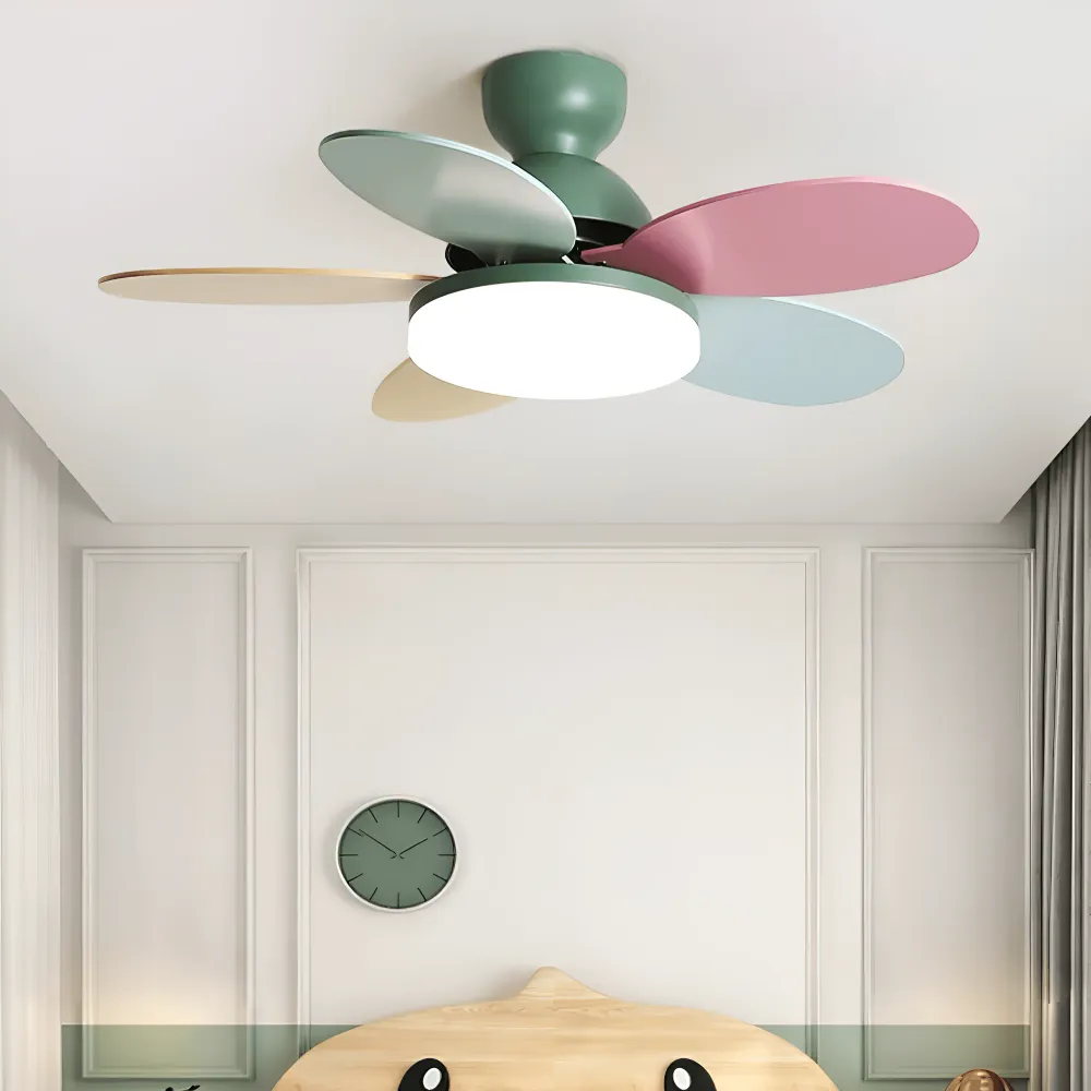 Färgglad Blomblad Design Takfläkt med Inbyggd LED-Belysning